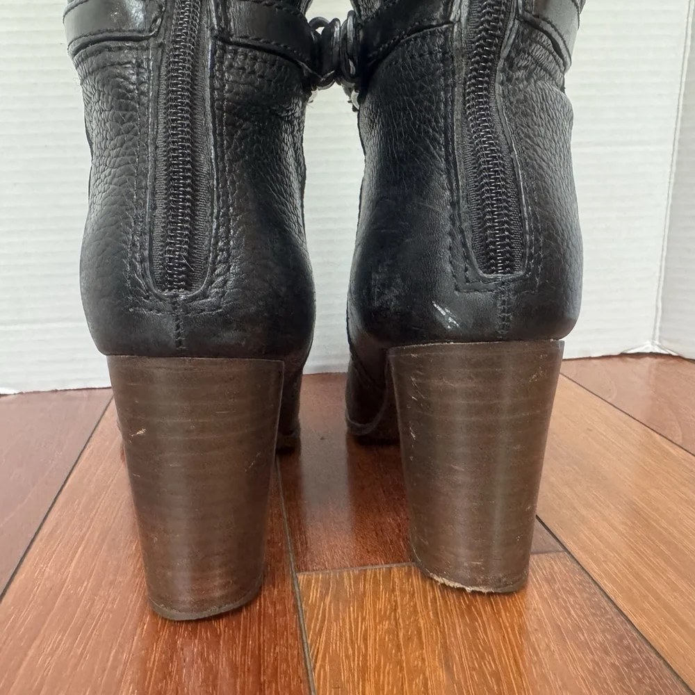 Tory Burch Jenna Leather Knee High Riding Boots Size:8 Black Square Toe